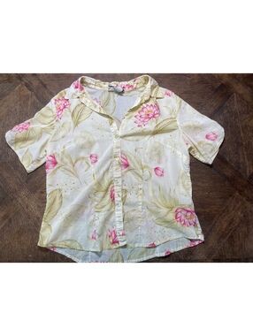 Jamaica Bay women’s bermuda yellow pink button down short sleeve size large